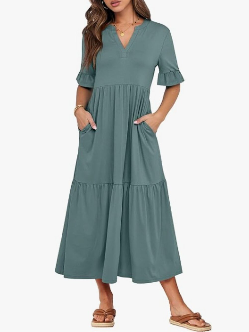 Green ANRABESS Casual Maxi Dress Size Large (L) NWT